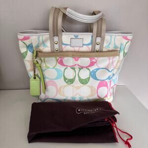 Coach Hamptons Rainbow Pastel Signature Scribble Tote Bag Purse Y2K Style 247